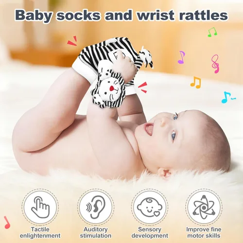Vista 3 de Juguetes para recién nacidos, juguetes para bebés de alto contraste en blanco y negro, de 0 a 6 meses, con tarjetas sensoriales y sonajero, esencial