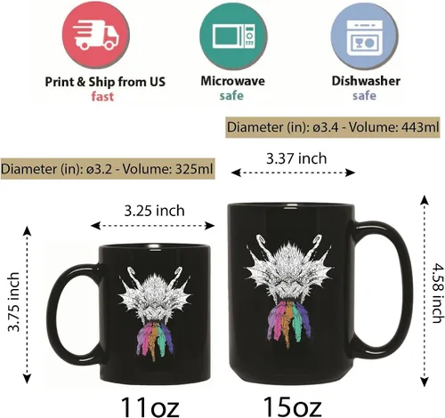 Vista 5 de Dragon Roaring Rainbow Gift for Fantasy Fans with Rainbow Dripping From Its Mouth 11oz 15oz Black Coffee Mug