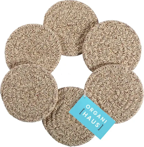 Vista 12 de OrganiHaus Juego de 6 posavasos de algodón absorbente, decoración rústica de estilo bohemio para mesa de café y protección de bebidas, posavasos