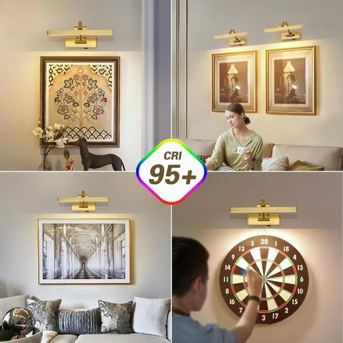 Vista 3 de DESOOP Luces de imagen para pared, funciona con pilas, iluminación artística de latón inalámbrica para pinturas, luces recargables de galería