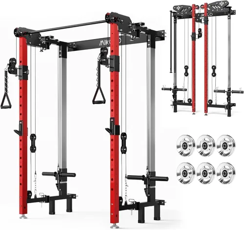 Vista 19 de Mikolo Folding Squat Rack, Wall Mounted Power Rack with Cable Crossover Machine & LAT Pull Down, Functional Trainer with 5 Adjustable Function