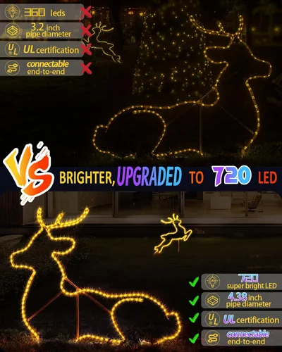 Vista 2 de Guirnalda de Luces para Exterior Impermeable de Navidad 100 pies 720 LED, Luces de Tubo Conectables Flexibles, Iluminación Decorativa de Cadena