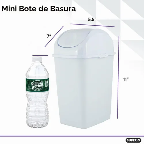 Vista 2 de Superio Mini tacho de basura de escritorio con tapa superior giratoria, contenedor de basura portátil de plástico para encimera, escritorio