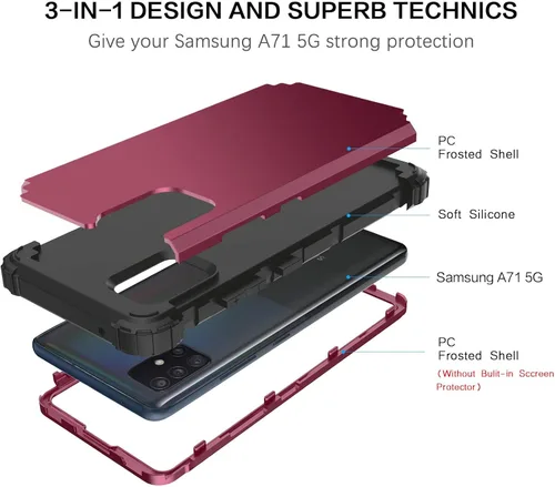 Vista 2 de BENTOBEN Compatible con Samsung A71 5G, 3 capas híbridas de policarbonato duro de goma suave, resistente, a prueba de golpes, antideslizante Pavonado