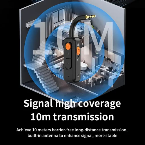 Vista 6 de Receptor transmisor de audio Bluetooth 5.4 con baja latencia, adaptador AUX Bluetooth de coche de 0.138 in con micrófono integrado para llamadas