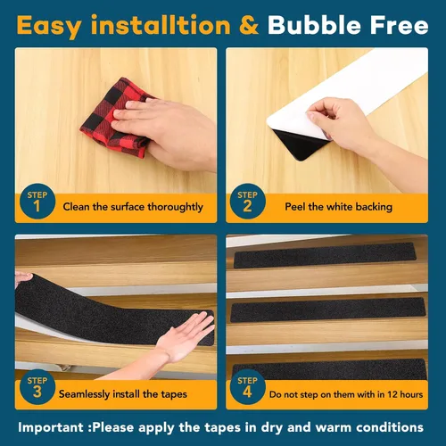 Vista 5 de VOISEN Peldaños para escaleras al aire libre, 4" x 30" paquete de 20, tiras antideslizantes precortadas, cinta adhesiva de agarre, impermeable