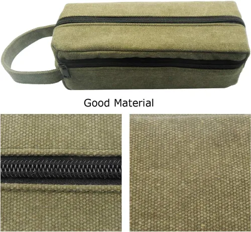 Vista 3 de Enyuwlcm Bolsa de lápices grande de lona pesada con correa de asa, estuche duradero con dos compartimentos con cremallera, soporte para lápices, 1