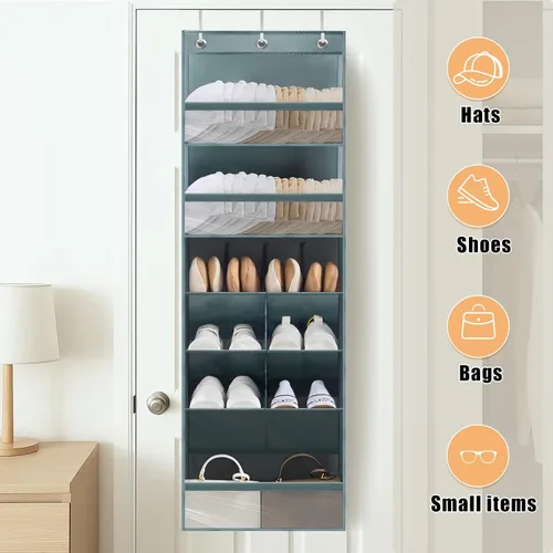 Vista 4 de Organizador sobre la puerta con 6 niveles y 11 bolsillos, organizador de puerta colgante multiusos con bolsillos transparentes, almacenamiento