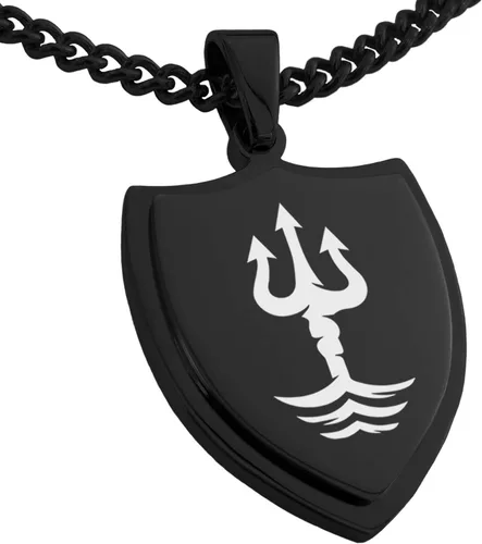 Vista 36 de Collar con colgante de escudo de dioses griegos de acero inoxidable