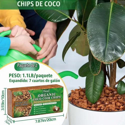 Vista 2 de Halatool 2 chips de cáscara de coco para plantas, 2.2 libras, 100% chips de coco orgánico con baja EC y pH equilibrado, sustrato de coco comprimido