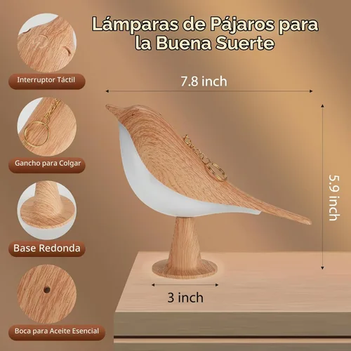 Vista 7 de Lenporl 2 Pack de lámparas de mesa LED con diseño de pájaro, lámparas de aroma con sensor táctil recargable, con 3 niveles de brillo, ABS regulable