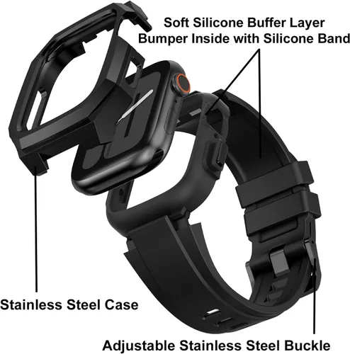 Vista 2 de Estuche de metal de lujo con correa compatible para Apple Watch de 44 mm, 45 mm, 46 mm, 49 mm, cubierta protectora resistente para hombre con correa
