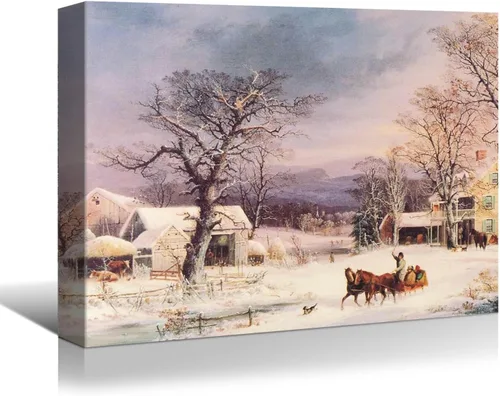 Vista 10 de BANHUA1 Decoración de pared de escena de nieve de invierno, lienzo, pintura artística de pared, póster de tierra de nieve de invierno sobre lienzo