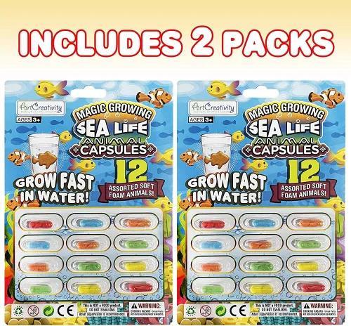 Vista 2 de ArtCreativity Magic Growing Sea Life - Cápsulas de animales marinos, 2 paquetes, 24 cápsulas expandibles de animales, crecer en agua, lindo