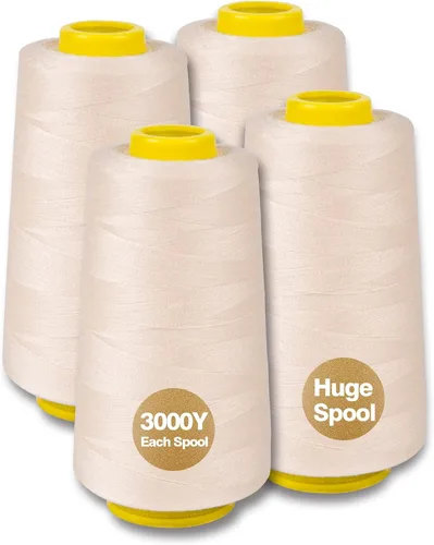 Vista 12 de Hilo serger blanco y negro, hilo multiusos para coser, poliéster, 4 conos de 2743 m cada uno para máquina de coser