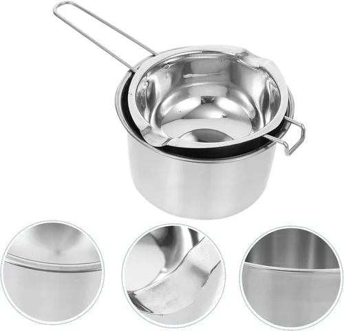 Vista 9 de Sewroro - Olla doble caldera de acero inoxidable para hacer velas, chocolate y mantequilla, caramelo y queso, boquillas dobles para vertido, mango