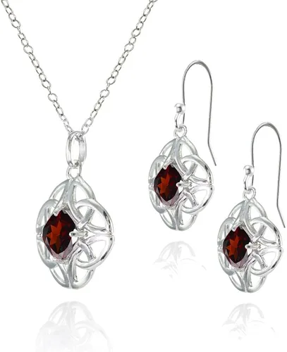 Vista 2 de Ice Gems Juego de collar y aretes colgantes de plata de ley con corte de cojín y nudo celta, Metal