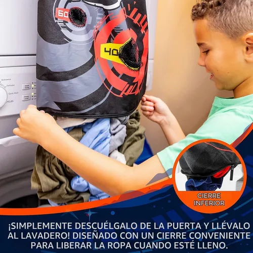 Vista 3 de NERF Cesta de aro de baloncesto – Cesta para ropa sucia sobre la puerta + objetivo de disparo – Mini canasta de aro + juego de baloncesto