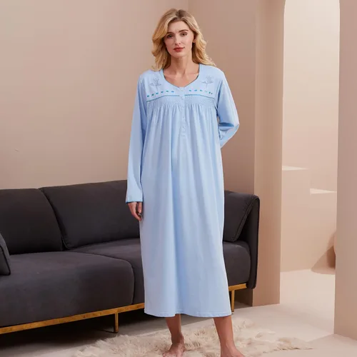 Vista 4 de Keyocean - Camisón para mujer, 100% algodón, suave, cálido, cómodo, ropa de dormir y descanso para otoño e invierno