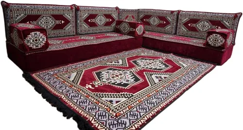 Vista 8 de arabicsofa Juego de asientos Jalsa en forma de L – Majlis árabe hecho a mano con almohadas de respaldo
