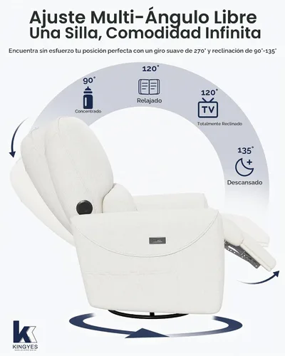 Vista 3 de KINGYES - Silla reclinable eléctrica, deslizador giratorio de 270° para Beige