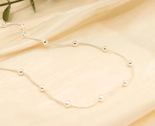 Vista 2 de PORI JEWELERS Tobillera de serpiente de plata de ley con cuentas de bola - para mujer - Cerradura de langosta - Hecho en Italia, Metal