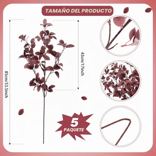 Vista 2 de Janinka - 5 tallos de eucalipto de otoño para jarrones de granja, color Morado oscuro