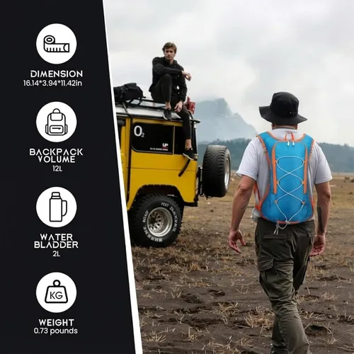 Vista 3 de Mochila de hidratación de 12L para mujeres y hombres, chaleco ligero para correr con bolsa de agua de 2 litros, paquete de agua para senderismo