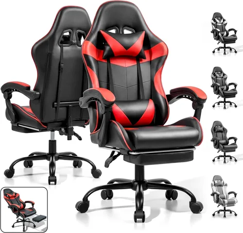 Vista 12 de Silla de juego, reposapiés ergonómico, lumbar y reposacabezas Negro