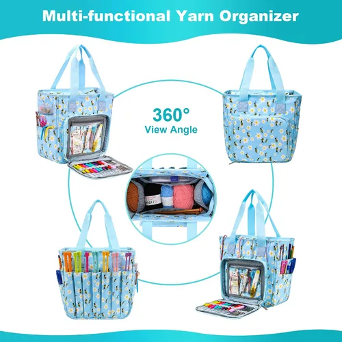 Vista 2 de Bolsa de tejer organizador de almacenamiento de hilo, bolsa de almacenamiento portátil para hilos, organizador de ganchillo de gran capacidad, kit