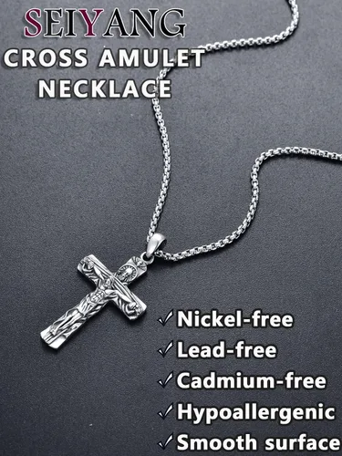 Vista 5 de Seiyang Collar de cruz de plata de ley 925 con colgante de crucifijo Ankh para hombres y mujeres, con cadena Rolo de 0.079 in, 22 pulgadas + 2