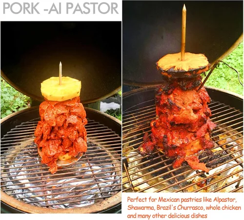 Vista 6 de Parrilla Vertical con Brocheta - Parrilla Vertical Removible de Acero Inoxidable para Barbacoa Brasileña - Perfecta para Bistec, Pollos Enteros