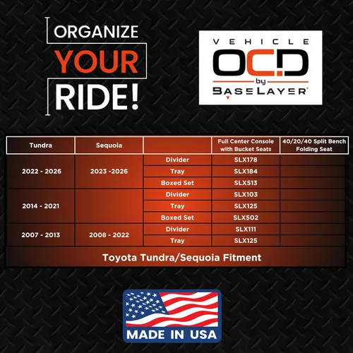 Vista 9 de Vehicle OCD - Divisor de consola central y organizador de bandejas para Toyota Tundra (2014-2021) - Fabricado en Estados Unidos