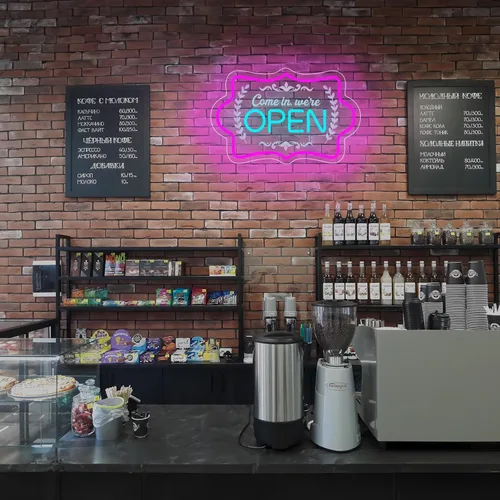 Vista 8 de XIYUNTE Letreros de Neón Abiertos Regulables con LED Brillante, Letrero Alimentado por USB o Batería para Ventana de Negocio Cafetería Tienda