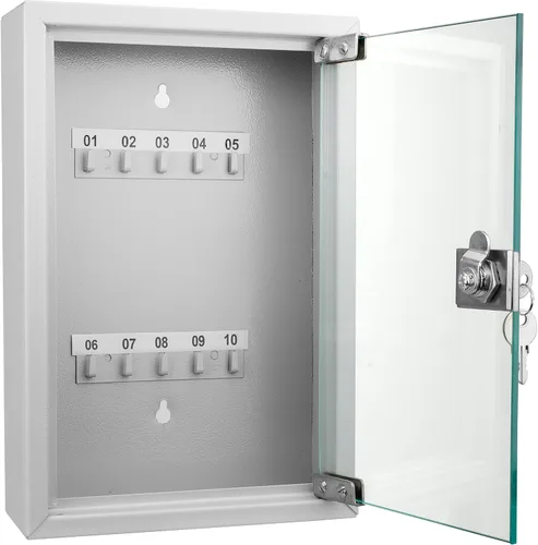 Vista 6 de Barska Caja con cerradura de llave con puerta de cristal, organizador de gabinete de llaves de acero para montaje en pared con ganchos etiquetados