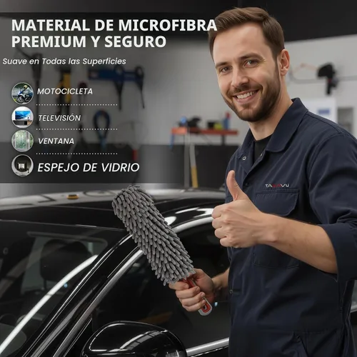 Vista 5 de Plumero para interior de coche por TAKAVU, dedos de microfibra de 360°, mango cómodo irrompible, libre de pelusas y arañazos, incluye paño