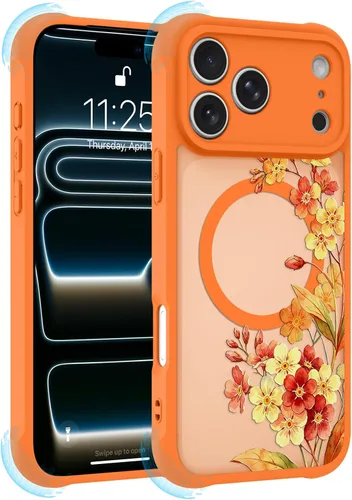 Vista 65 de OOK Funda magnética para iPhone 13 Pro Max [compatible con MagSafe] Funda delgada translúcida mate con flor silvestre negra, protección para lente