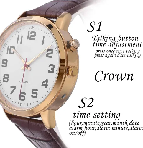 Vista 3 de Relojes parlantes para personas mayores, unisex, hombres y mujeres, sonido fuerte para personas con discapacidad visual, correa de reloj de cuero