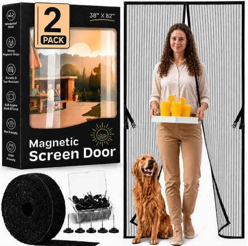 Vista 11 de Puerta mosquitera magnética manos libres, resistente, protector de malla de puerta de mosquitero autosellado, apto para mascotas y niños, hebilla