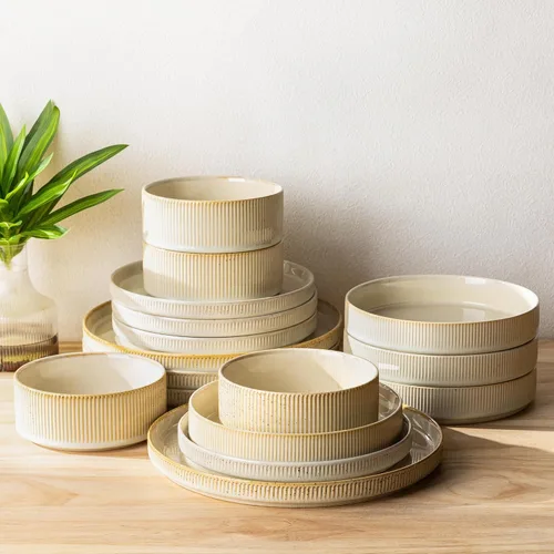 Vista 54 de TheTerra Juego de vajilla de cerámica para 4, juego de 12 platos y cuencos ligeros de porcelana, resistente a los arañazos, apto para horno