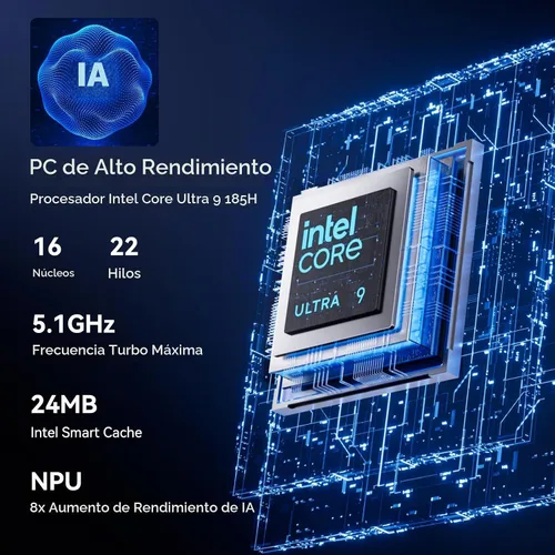 Vista 2 de Mini PC GEEKOM GT1 Mega AI, Intel Ultra9 185H (hasta 5.1 GHz) 32 GB DDR5+SSD de 2 TB Negro