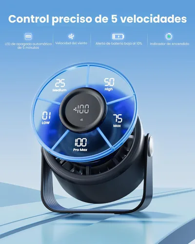 Vista 7 de Gaiatop Ventilador de escritorio pequeño recargable, ventilador personal de 5 pulgadas con batería de 4000mAh, control táctil con pantalla LED