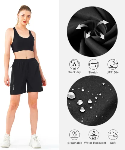 Vista 18 de NORTHYARD Pantalones cortos deportivos de senderismo para mujer, de secado rápido, ligeros, para gimnasio, entrenamiento, con 3 bolsillos