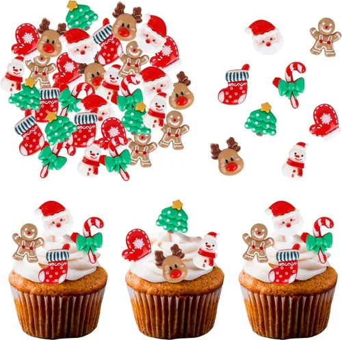Vista 21 de Rsstarxi Paquete de 24 Adornos para Cupcakes Oh Baby de Navidad con Purpurina, Sombreros de Navidad, Palillos para Cupcakes de Baby Shower para Baby