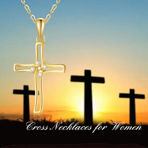 Vista 6 de Blocaci 14K Yellow Gold Cross Necklaces for Women Girls Moissanite Cubic Zirconia Pendant Necklaces Anniversary Valentine's Day Jewelry for Women