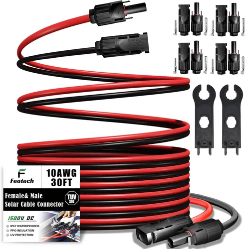 Vista 18 de Cable de extensión solar de doble cable de 6 pies – Conector de panel solar de 10 AWG (6 mm²), con conectores solares IP67 macho/hembra