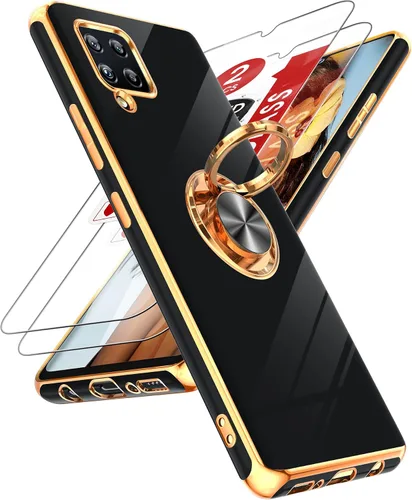 Vista 23 de LeYi Funda para teléfono Galaxy A12: con protector de pantalla de vidrio templado [paquete de 2] Soporte de anillo giratorio de 360°, soporte Rosa