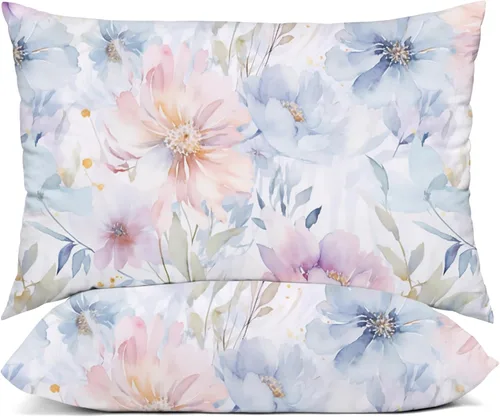 Vista 43 de YIYEA Juego de 2 fundas de almohada estándar de microfibra ultra suave de doble cepillado, fundas de almohada estándar, fundas de almohada florales