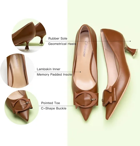 Vista 4 de C.Paravano Zapatos de tacón bajo para mujer Zapatos de diseñador de tacón bajo Tacones Gatitos Tacones cortos para mujer Zapatos de tacón de cuero