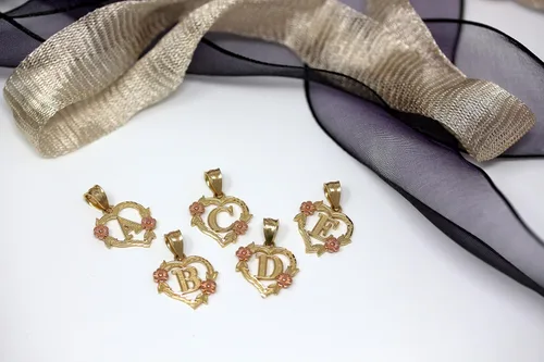 Vista 4 de Colgante de corazón de dos tonos de 10 quilates para mujer en oro amarillo y rosa